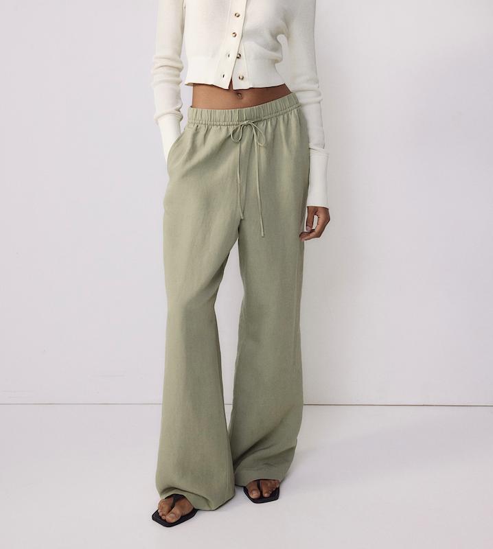 شلوار لینن سبز ماچا H&M _ کد 798