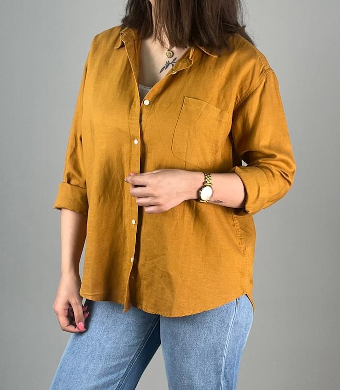 شومیز لینن اورجینال  خردلی zara_کد 830