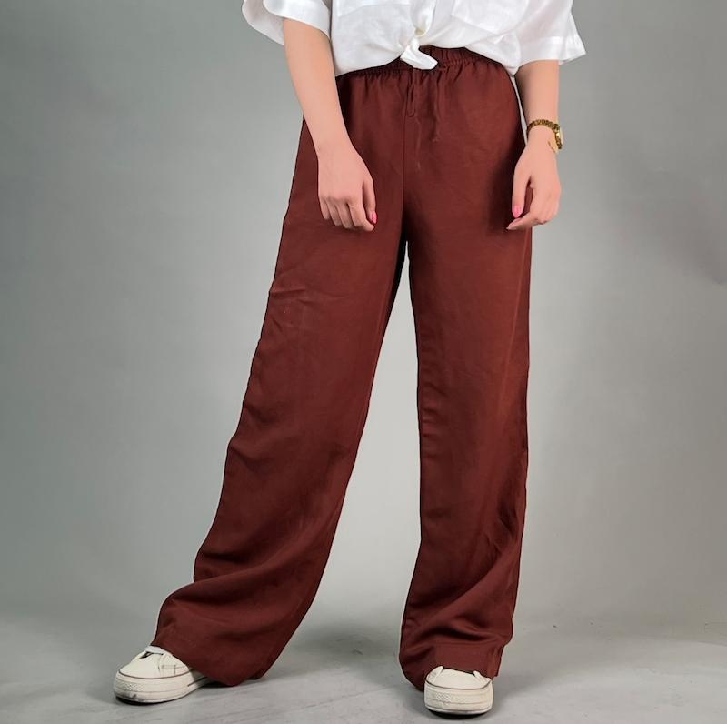 شلوار لینن زنانه بگی عنابی H&M _ کد 825