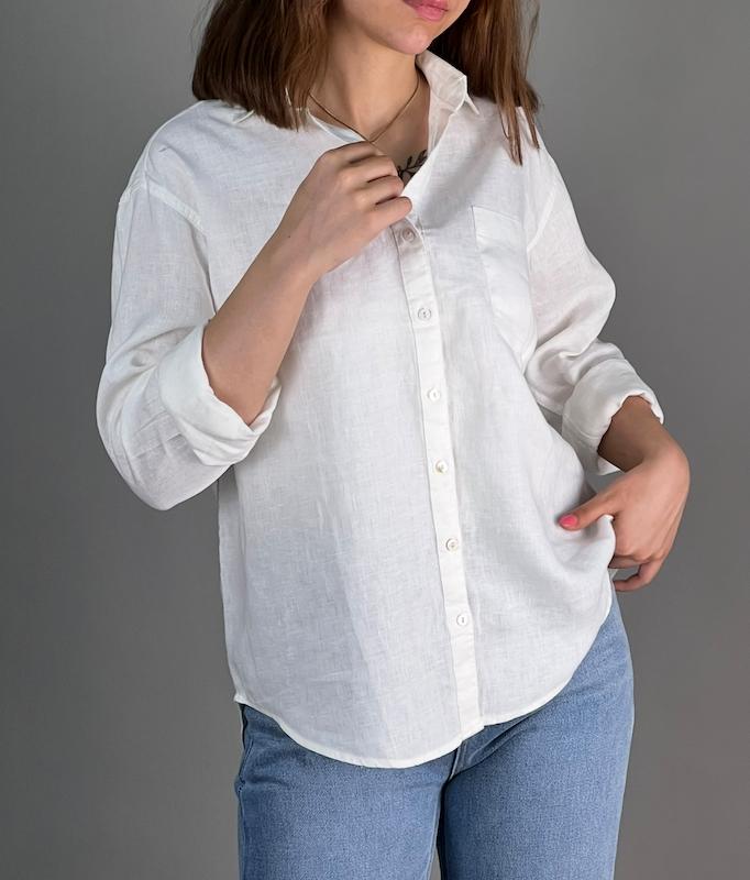 شومیز زنانه لینن یقه هفت سفید  زارا_کد 874