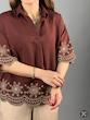 بلوز لینن گلدوزی قهوه ای Zara_کد 728