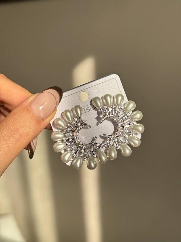 گوشواره جواهری طرح مروارید خورشیدی