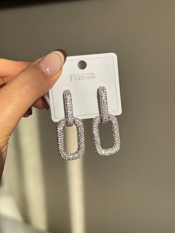 گوشواره جواهری طرح مستطیل تو خالی