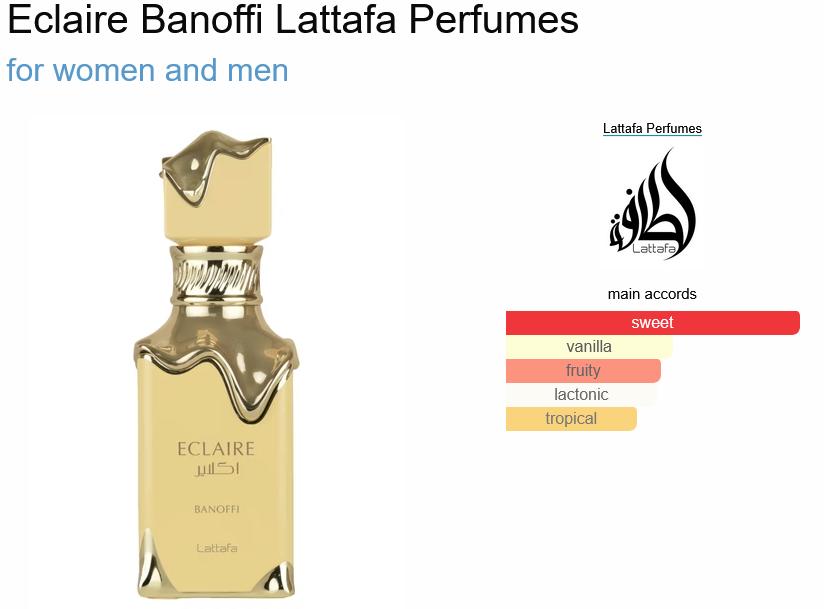 آکوردهای به کار رفته در عطر ادکلن لطافه اکلایر-اکلییر بنوفی-بانوفی ادوپرفیوم زنانه Lattafa Eclaire Banoffi for Women EDP
