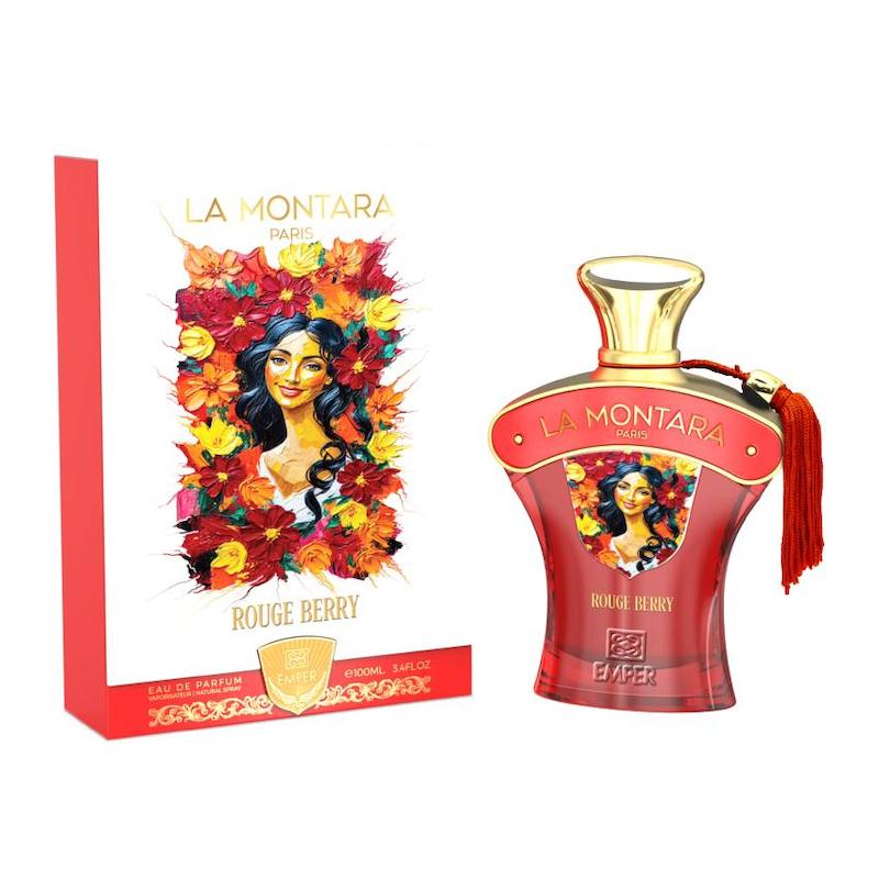 عطر ادکلن زنانه La Montara Paris Rouge Berry Emper با رایحه انبه، وانیل، چرم و عود