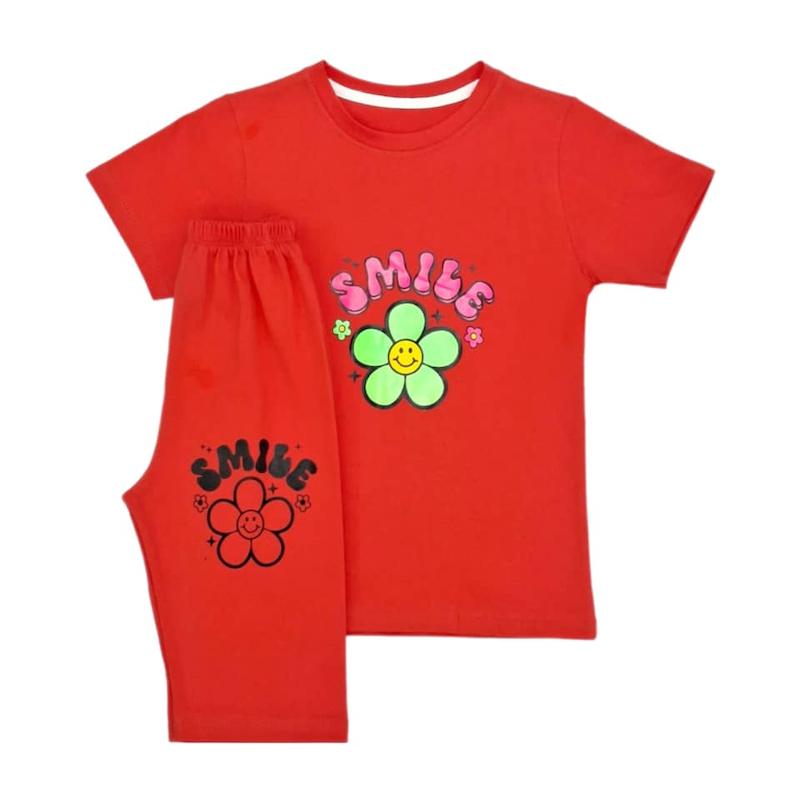 تیشرت شلوارک پنبه استیکر دخترانه