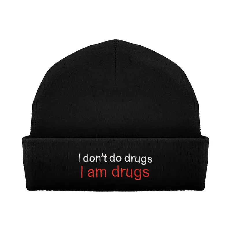 کلاه بافتنی طرح جمله سالوادور دالی | I AM DRUGS