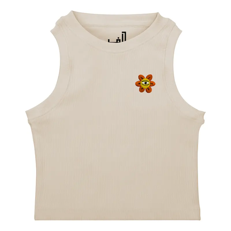 کراپ تاپ کشی گلدوزی طرح گل چشم دار | FLOWER WITH EYE