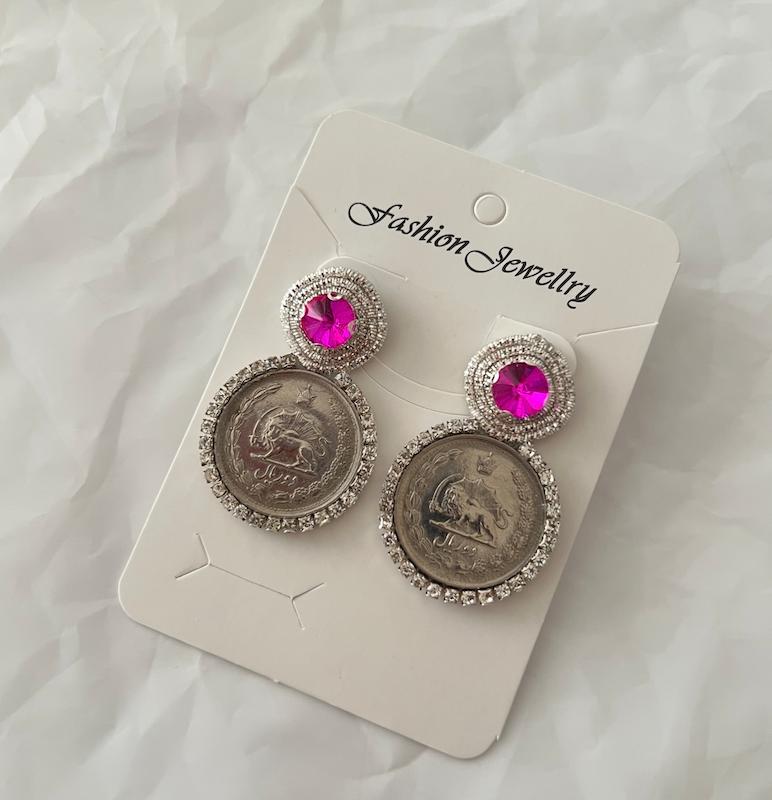 گوشواره دست دوز سکه و نگین