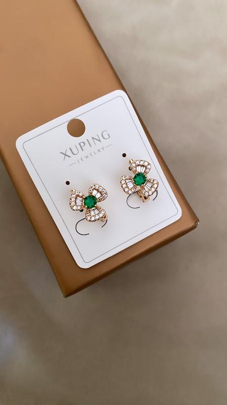 گوشواره فلاور نگین سبز ژوپینگ