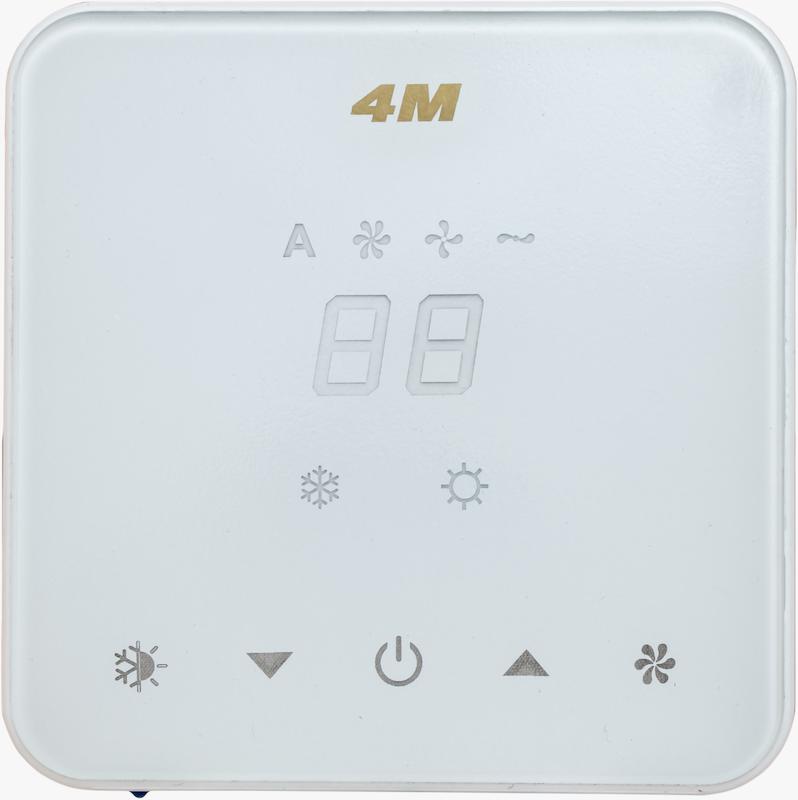 ترموستات توکار لمسی با کلید لمسی برای کنترل فن کوئل LED 4M قابل نصب در قوطی کلید معمولی سایز 86*86*48 میلی متر مدل ترموستات لمسی توکار