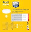 چراغ LED سقفی سنسوردار مایکرویو افراتاب 36 وات روکار مدل AF-RSC-36W شعاع عملکرد 6 تا 8 متر زمان روشن ماندن 30 ثانیه بدون نیاز به کلید برق و تایمر