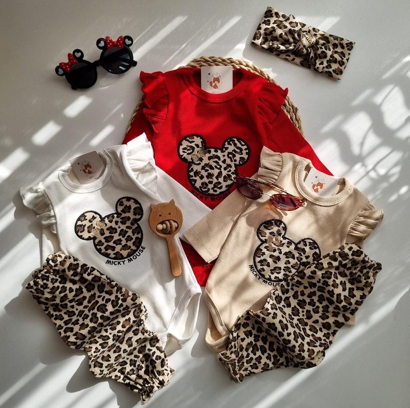 ۳تیکه زیردکمه شلوار پلنگی میکی موس کد ۸۰۸