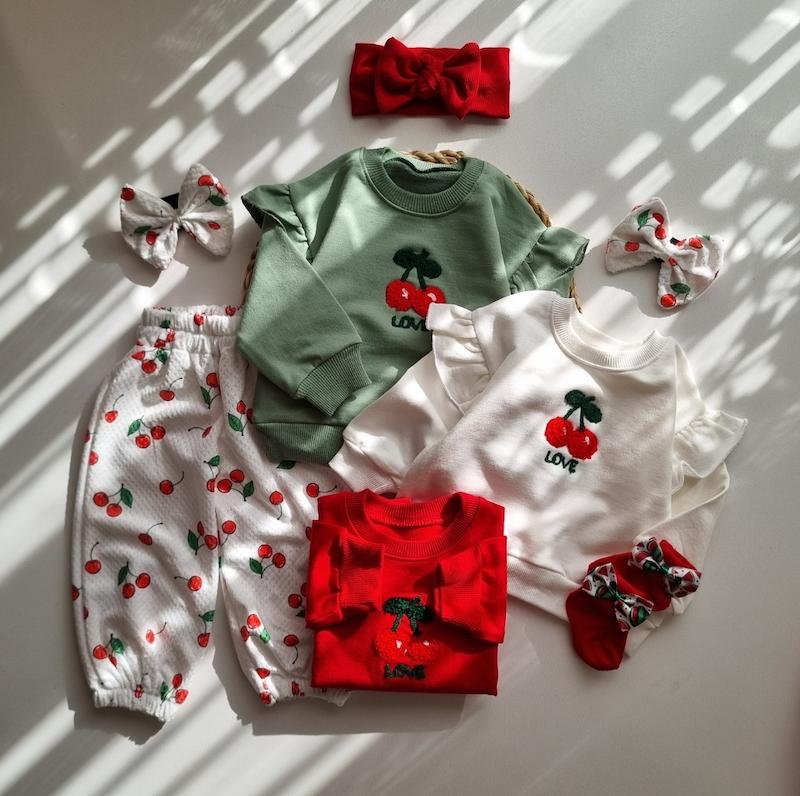 ۳ تیکه دورس شلوار هدبند آلبالو 🍒کد ۳۰۸