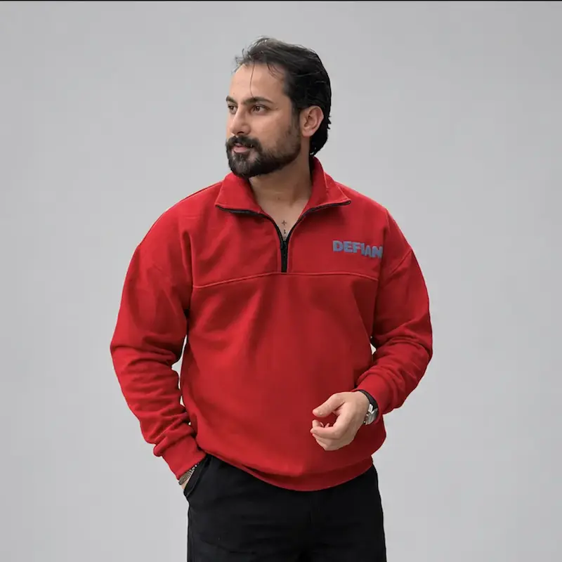 نیم زیپ Defiant مدل باکسی با پارچه دورس داخل کرک و یقه دوبل کد 3497