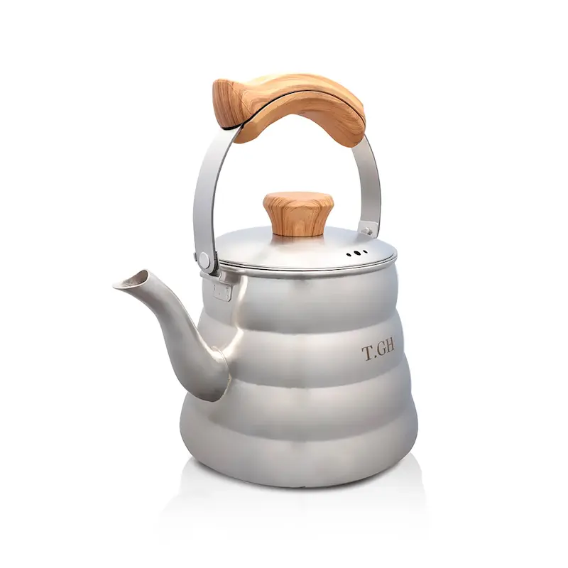 کتری لوله ای قیطاسی2/5 لیتری مدل آریا کد 30607_استیل مات دستگیره طرح چوب