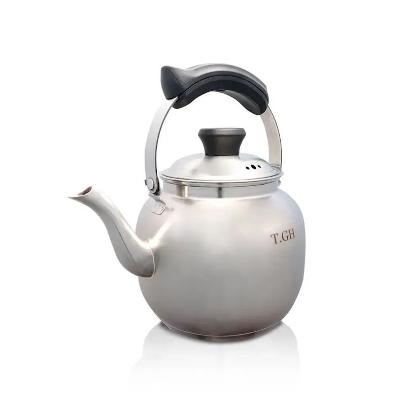 کتری لوله دار قیطاسی 3/5 لیتری مدل بیستون کد40008_استیل مات ،کف چدن با دستگیره باکالیت مشکی