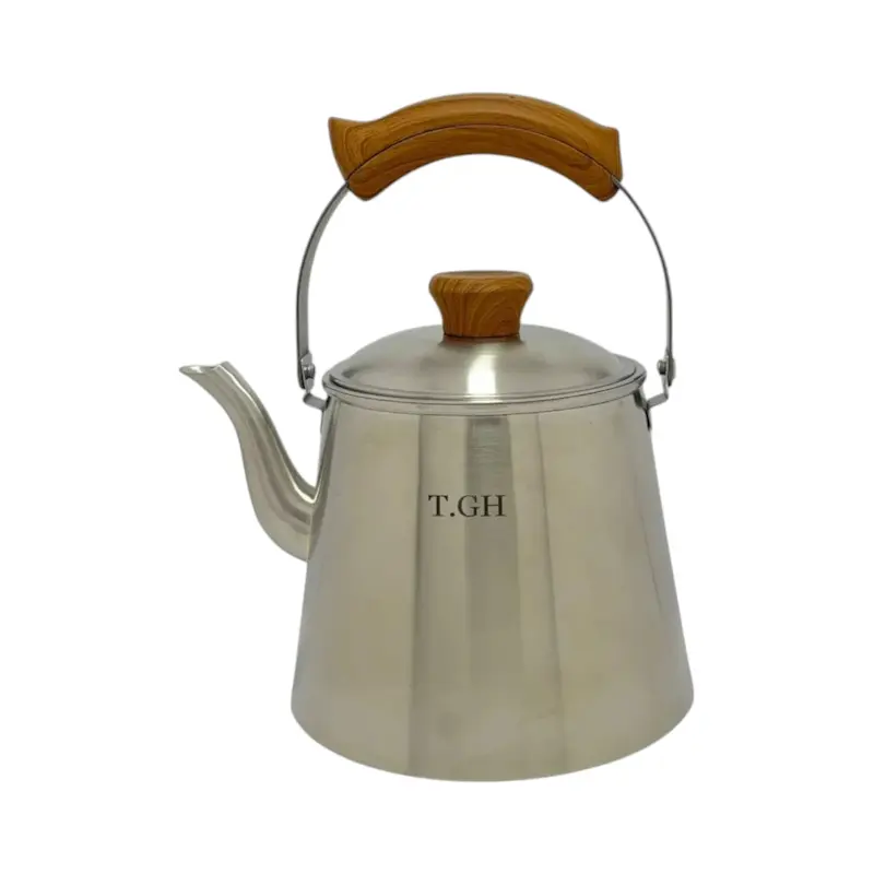 کتری لوله دار قیطاسی  3/5 لیتری کد40807_استیل مات ،دستگیره باکالیت طرح چوب