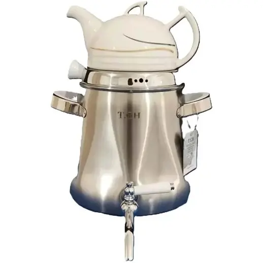 کتری و قوری شیر دار قیطاسی مدل اشکان استیل مات کد6650_کف چدن و 5/5 لیتری