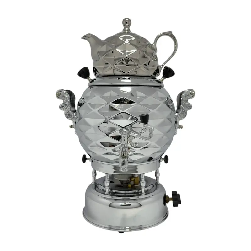 سماور گاز سوز سیلور مدل توپی آناناسی 6لیتری_مجهز به ترموکوپل فوق سریع_قوری دارد