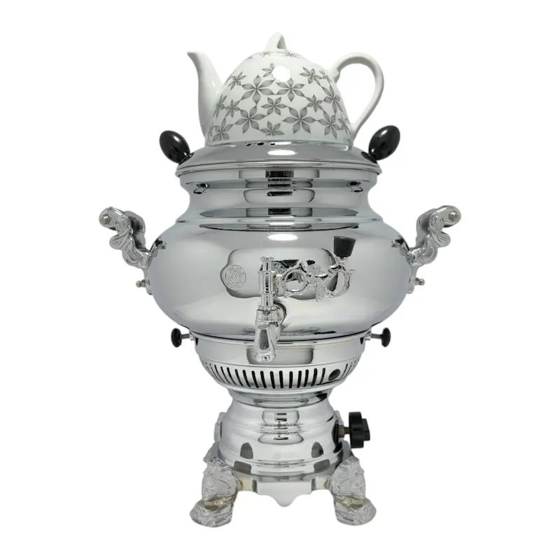 سماور گازسوز سیلور مدل ویکتوریا ساده 7 لیتری_ قوری دارد