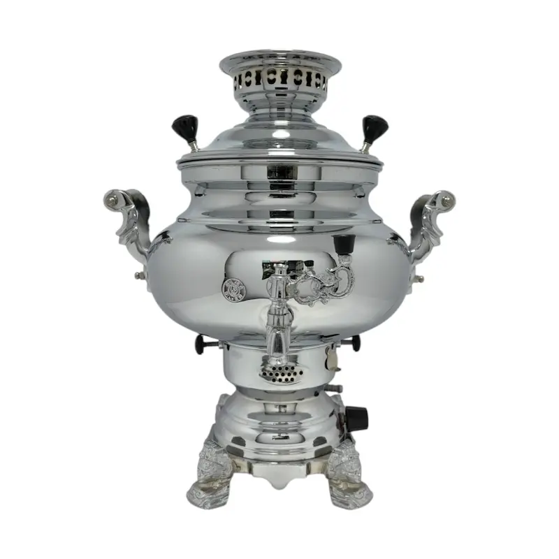 سماور گازسوز سیلور تنوره دار مدل ویکتوریا ساده ظرفیت 7لیتر