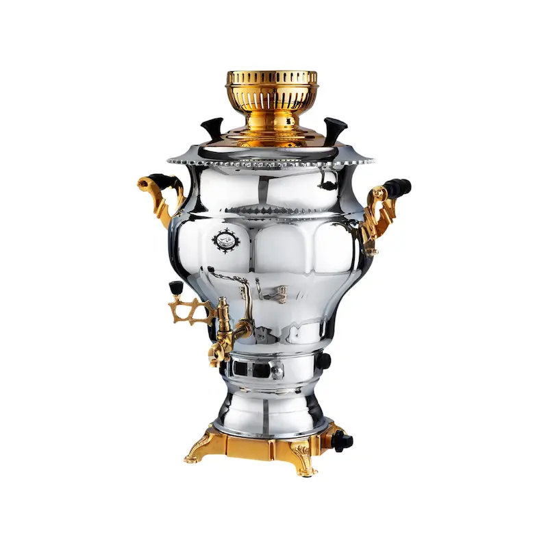 سماور گازی عالی نسب مدل نقشینه نفیس طلایی 6 لیتری