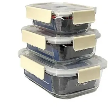 ست سه تیکه فریزری نگهداری غذا یونیک(اصل) کد 1410_پیرکس در سه رنگ مشکی _کرم_طوسی