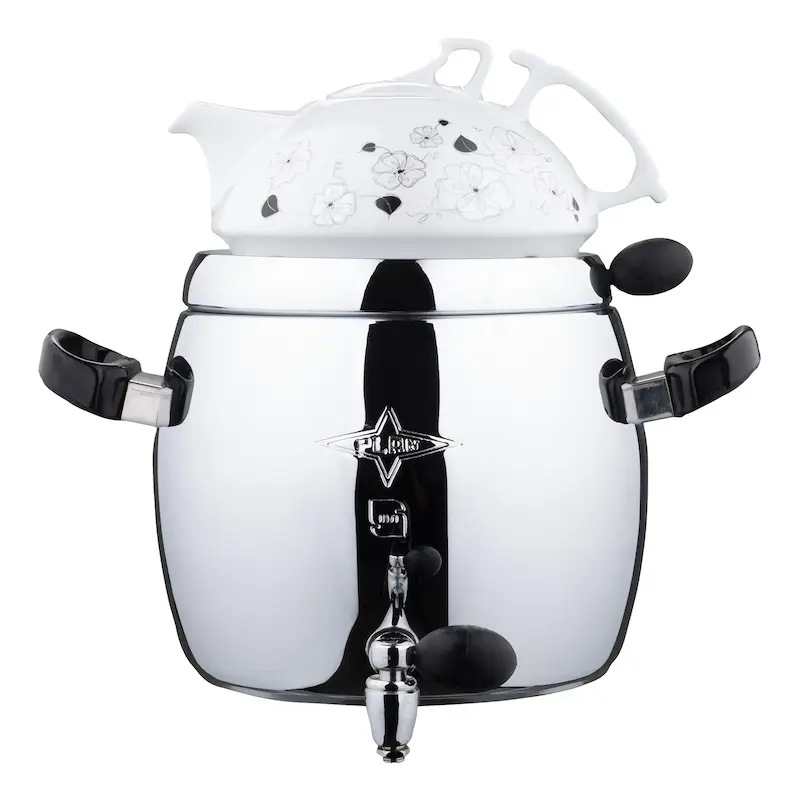 کتری روگازی پلان با قوری چینی مدل ۵۱۶۱، جنس بدنه برنج، ظرفیت ۵ لیتر