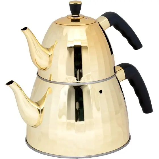 کتری قوری  استیل نیکولو NICOLO براق دسته باکالیت مشکی کد 3240 _در سه رنگ نقره ای و مسی و طلایی