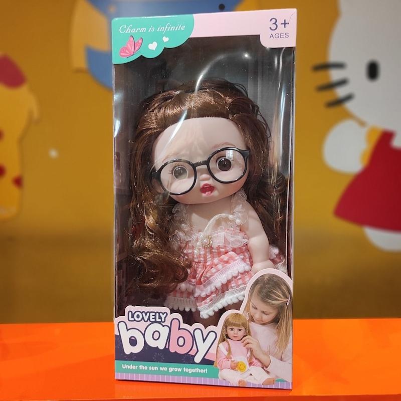 عروسک سیلیکونی لباس صورتی با عینک 326