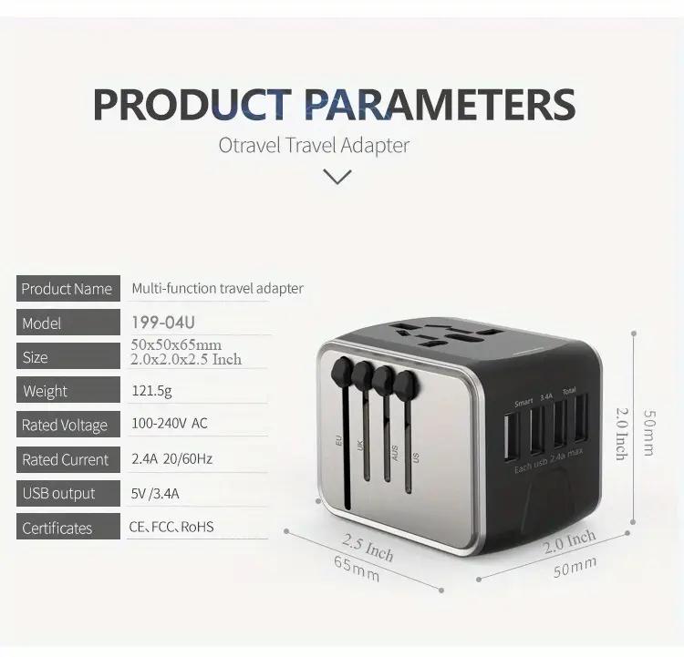 آداپتور مسافرتی چندکاره HKLAMIN با ۴ پورت USB و Type-C