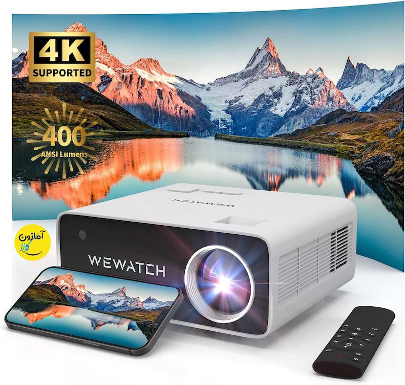 ویدیو پروژکتور هوشمند آندروید WEWATCH مدل V51 Pro تصویر 400 اینچ،