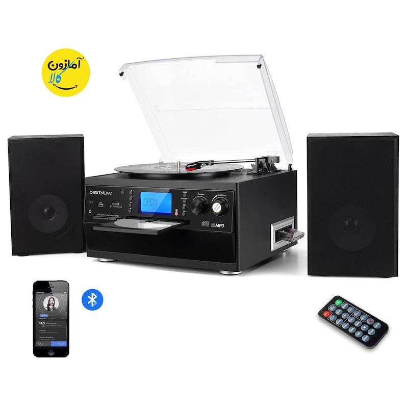 گرامافون بلوتوثی برند !DIGITNOW با بلندگوی استریو، تبدیل وینیل LP به MP3 با CD، کاست، رادیو، ورودی AUX و رمزگذاری USB/SD، کنترل از راه دور، پخش کننده موسیقی صوتی با آمپلی فایر داخلی