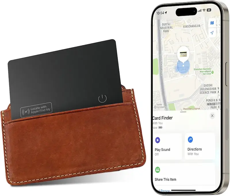 کارت ردیاب کیف پول فوق باریک ضد آب IP68، شارژ بی‌سیم، سازگار با Apple Find My (فقط iOS)
