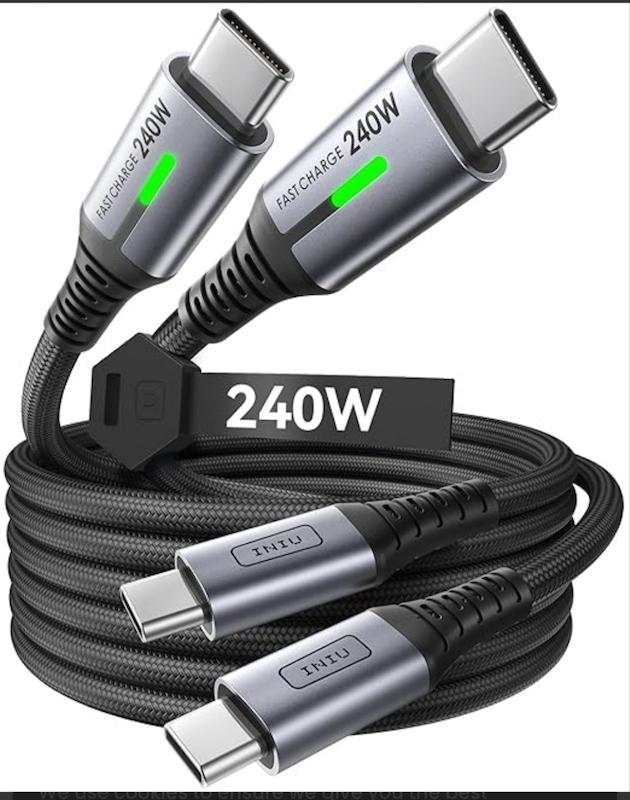 کابل شارژر INIU 240W USB C به USB C، کابل شارژ PD Type C [2 متری]، کابل شارژ فوق سریع USB C برای آیفون 17، 16 و 15 پرو مکس پلاس، مک‌بوک، آیپد ایر، سامسونگ S25 و S24 اولترا، استیم دک و غیره
