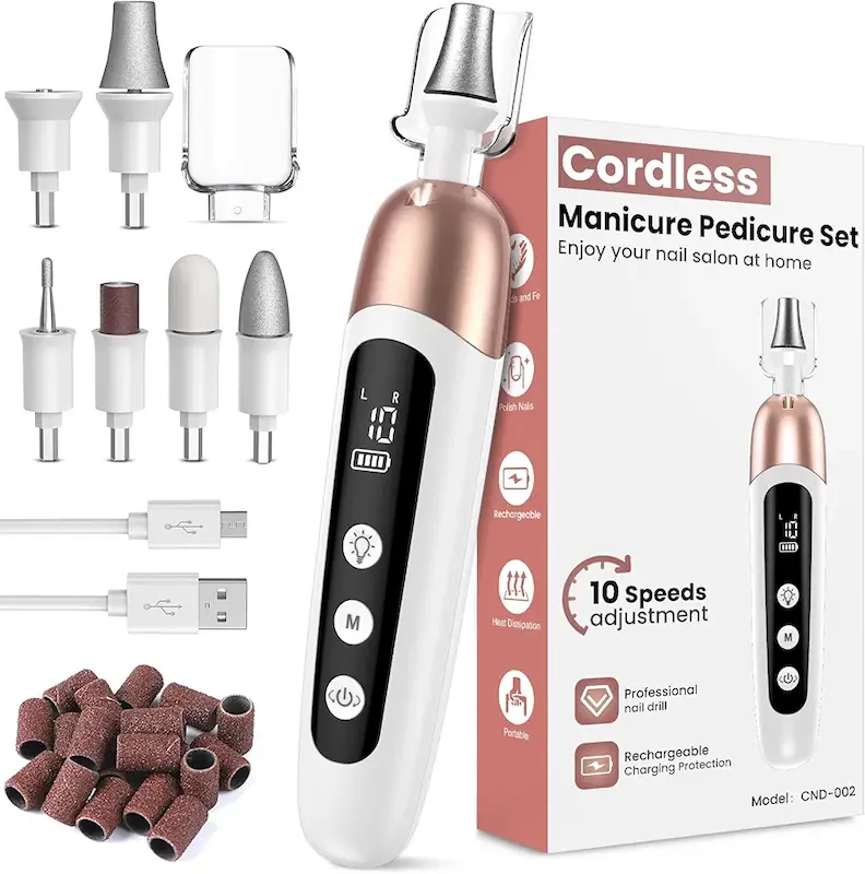 ست پدیکور و مانیکور شارژی  برند cordlessسوهان ناخن برقی 10 سرعته برای ناخن ژله‌ای، ناخن‌های ضخیم پا