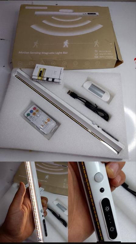 نوار چراغ LED بی‌سیم برند bravzurg، چراغ مغناطیسی قابل شارژ زیر کابینت بی‌سیم با کنترل از راه دور  و حسگر حرکت برای میز، آینه و کمد، سفید