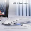 ماوس بلوتوث سایلنت برند Uiosmuph، قابل شارژ بی‌سیم USB C،   سه حالته BT5.1/5.0+2.4G، نشانگر باتری، گیرنده USB دو در یک نقره‌ای