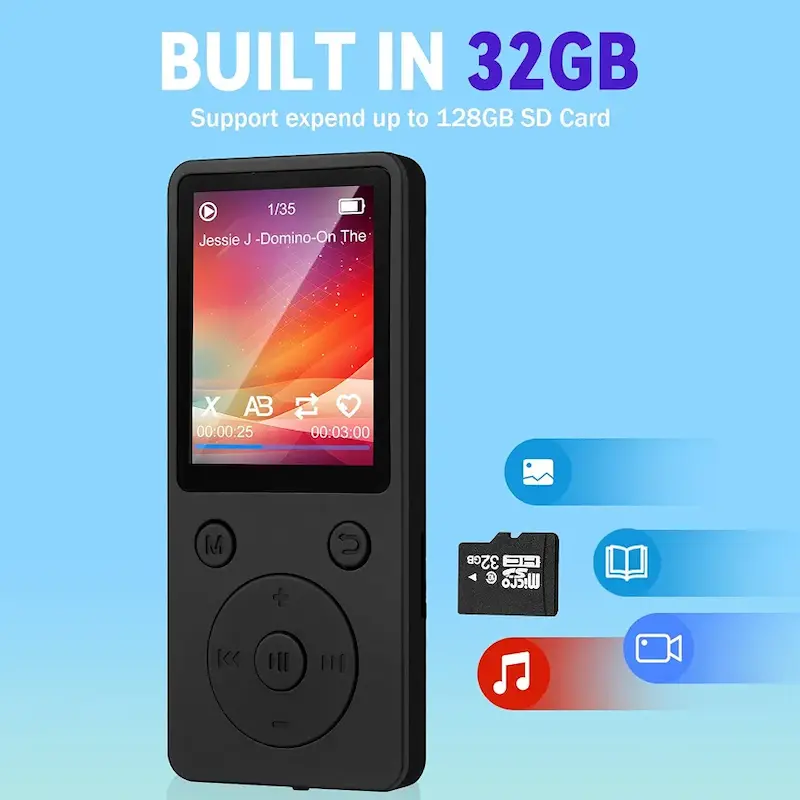 MP3/mp4  پلیر برند Gleisa  بلوتوث ۵.۲، کارت حافظه ۳۲ گیگابایتی، صفحه نمایش رنگی ۱.۸ اینچی TFT، پخش‌کننده موسیقی M2 Sport با بلندگوی داخلی، رادیو FM، نمایش‌دهنده ویدیو، نمایش‌دهنده عکس، ضبط صدا، کتاب الکترونیکی