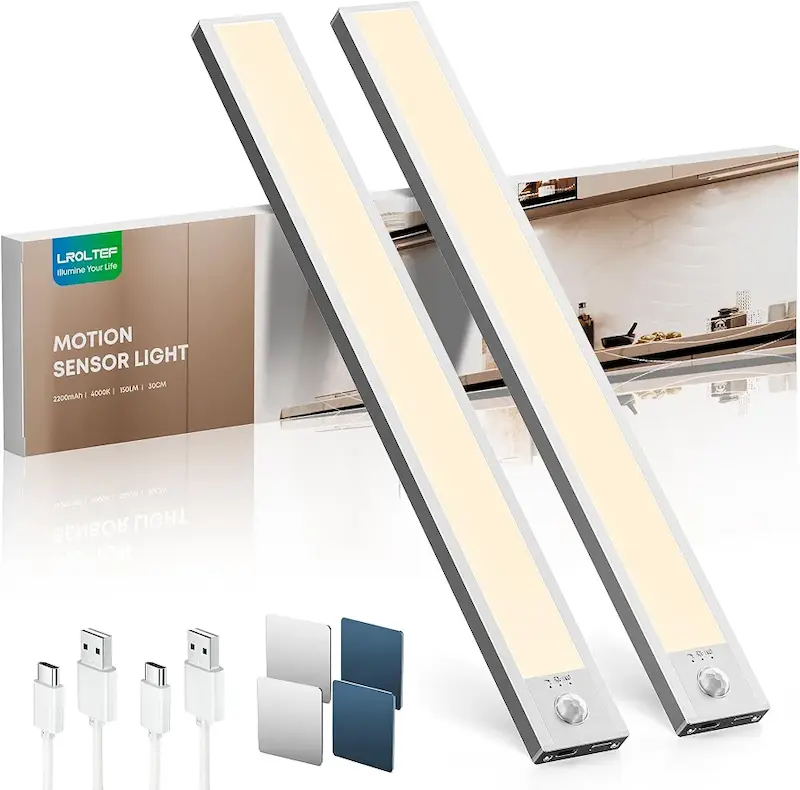لامپ LED روشنایی کابینت LROLTEF با حسگر حرکتی - 30 سانتی‌متر، 2200 میلی‌آمپر ساعت، 4000 کلوین
