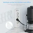 پریز گوشه‌ای 4 USB با کلید و 4پریز برند SUDEERY، پریز رومیزی محافظ نوسان برق با کابل 3 متری برای آشپزخانه (سفید)