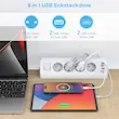 پریز گوشه‌ای 4 USB با کلید و 4پریز برند SUDEERY، پریز رومیزی محافظ نوسان برق با کابل 3 متری برای آشپزخانه (سفید)