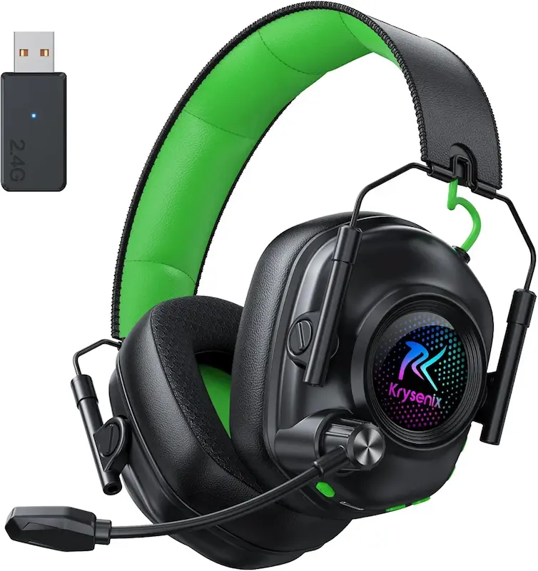 هدست گیمینگ بی‌سیم برند Krysenix KGH2  برای PS4، PS5، کامپیوتر، مک، سوییچ، هدست بی‌سیم تاشو ۲.۴ گیگاهرتزی