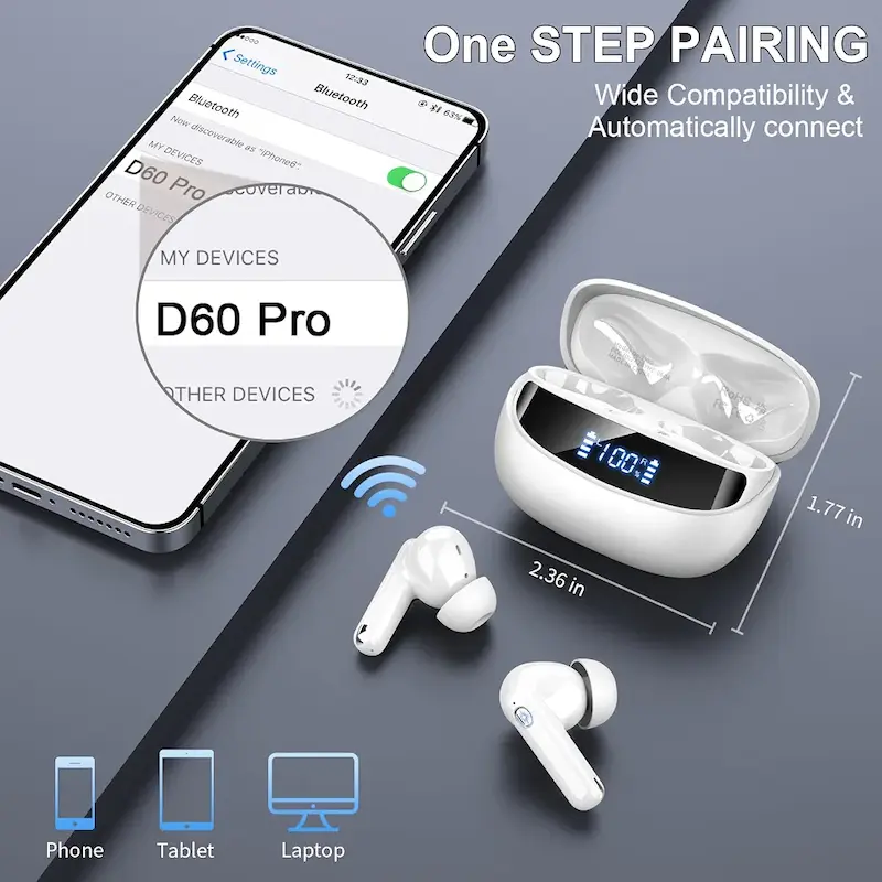 هدفون بلوتوث nerunsa مدل D60pro، هدفون بی‌سیم بلوتوث، 49 ساعت پخش، هدفون با 4 میکروفون حذف نویز ENC، ضد آب
