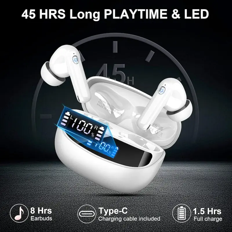 هدفون بلوتوث nerunsa مدل D60pro، هدفون بی‌سیم بلوتوث، 49 ساعت پخش، هدفون با 4 میکروفون حذف نویز ENC، ضد آب