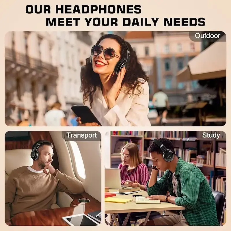 هدفون بی‌سیم بلوتوث روگوشی 6S، هدفون استریو بی‌سیم تاشو Hi-Fi با میکروفون داخلی، کنترل صدا، FM برای موبایل/کامپیوتر (مشکی و طلایی)