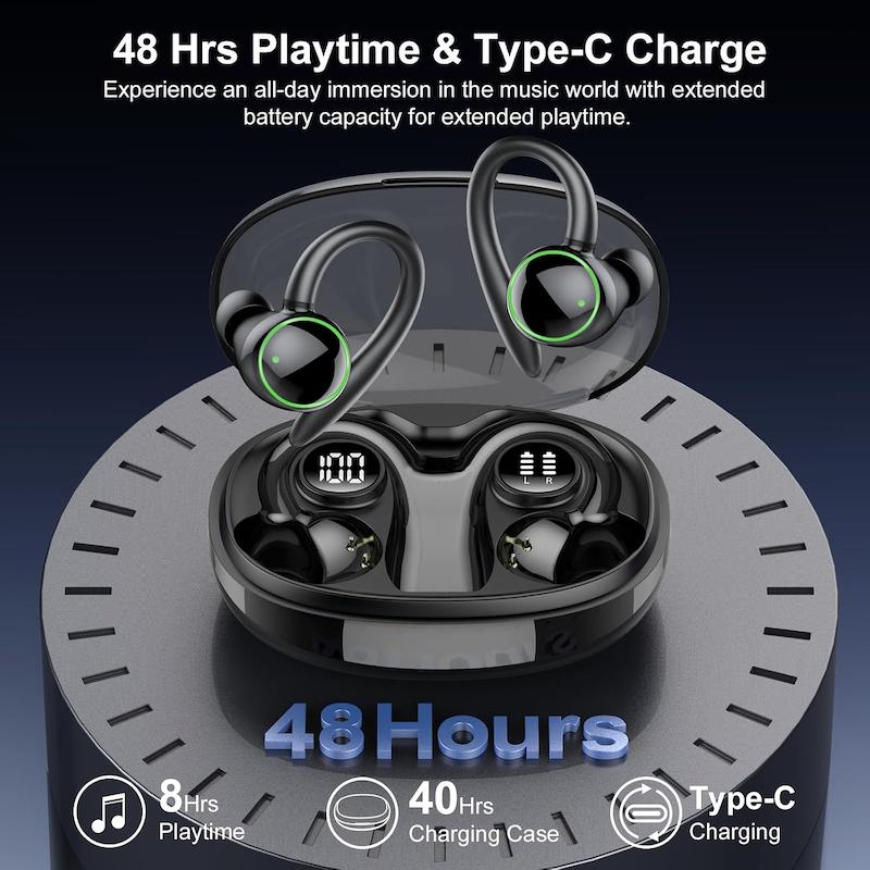  هدفون ورزشی و مترجمAi  برند PEFUPEW مدل C6 بلوتوث 5.4 با صدای استریو HiFi و 48 ساعته  ایربادهای بلوتوث با قابلیت حذف نویز ENC، هدفون بی‌سیم با قلاب گوش، ایربادهای ضد آب IP7 برای ورزش/تمرین/دویدن