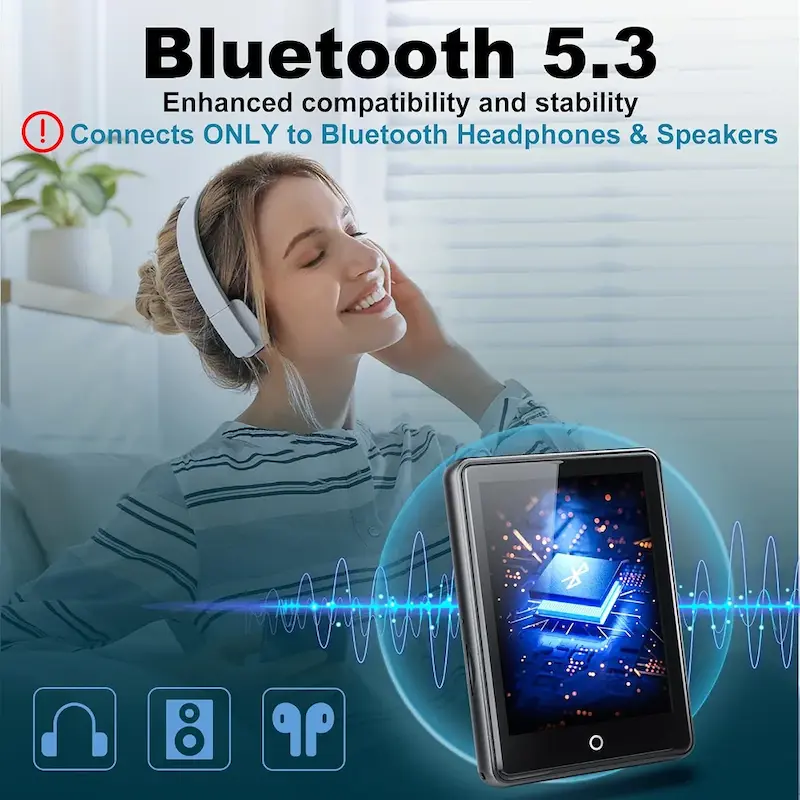 پخش‌کننده MP3 64 گیگابایتی Odijoy دارای بلوتوث 5.3، صفحه لمسی 2.8 اینچی، 18 صدای آرامش‌بخش، بلندگوی داخلی، قابلیت تکرار/پخش تصادفی، پخش‌کننده موسیقی ورزشی، رادیو FM، ضبط صدا، کتابخوان الکترونیکی و پشتیبانی از کارت‌های microSD تا 128 گیگابایت است.