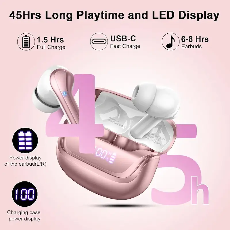 هدفون بلوتوث Donerton، مدل I66هدفون بلوتوث استریو HiFi با میکروفون، هدفون بی‌سیم با نمایشگر LED، هدفون بلوتوث داخل گوشی با قابلیت حذف نویز، هدفون بی‌سیم ضد آب IP7
